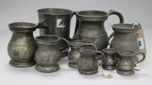 A collection nine various 18th / 19th century pewter tankards