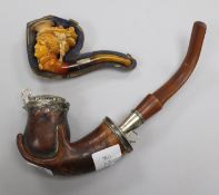 A novelty silver pipe and another