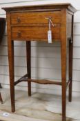 An Edwardian banded satinwood two drawer writing sewing table, H.74cm