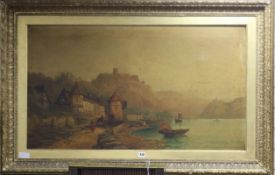 19th century English School, oil on canvas, On The Rhine, 60 x 105cm