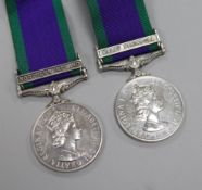 Two General service medals (Queen Elizabeth II), Northern Ireland and Malay Penisolar