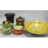 A Doulton stoneware tobacco jar, a Branham jug, a jasperware vase, etc.