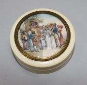 A 19th century ivory snuff box decorated with Punch & Judy