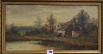 H. James, oil on canvas, a country house, signed, 28 x 60cm