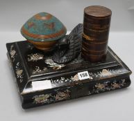 A mother of Pearl lacquer box and tin box and another etc