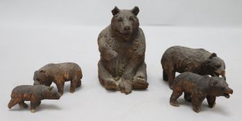 Five Bavarian carved cedar bears