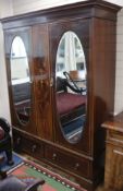 An Edwardian inlaid mahogany two door wardrobe, H.213cm