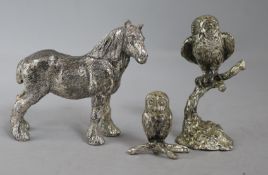 Three silver plated animal figures