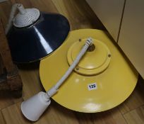 A yellow enamel 1960's-70's hanging lamp and another