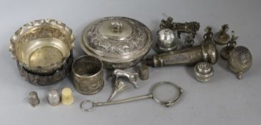 A group of assorted Indian silverwares etc including 4 menu holders and a filligree horse and cart
