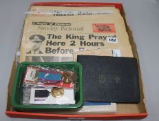 A collection of WWII military medals, 1937 coronation medals, military and printed ephemera, etc.,