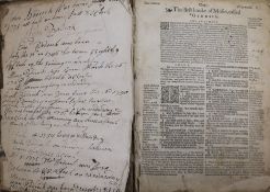 Bible in English - The Holy Bible, quarto, contemporary calf, lacking title page, 18th century ink