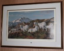 Gary R. Swanson, Limited Edition print 151/300, Alpine view with Bighorn sheep, 47 x75cm
