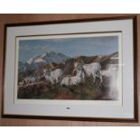 Gary R. Swanson, Limited Edition print 151/300, Alpine view with Bighorn sheep, 47 x75cm