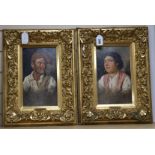 Giardiello, pair of oils on panel, Italian man and wife, 28 x 16cm