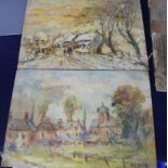 T. B. Smith, two oils on card, 'Warnham Church' and 'Trudging House', largest 13 x 18cm