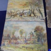 T. B. Smith, two oils on card, 'Warnham Church' and 'Trudging House', largest 13 x 18cm