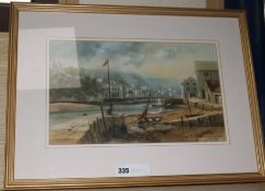Looe, Cornwall, watercolour, signed Thompson 23 x 38cm