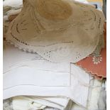 A quantity of mixed lace and linen cloths etc