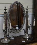 An Old Sheffield plate oval toilet mirror