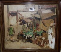 English School (20th century), two African street scenes and another oil by D A Baird, Indian