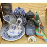 A quantity of mixed blue and white ceramics, ducks etc