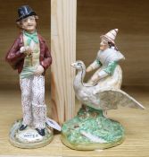 A Staffordshire double 'Gin' and 'Water' figure and another of a witch riding a goose