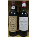 Three bottles of Chateau Gloria St Julien 1970 and four bottles of Chateau Branaire 1976