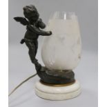 A cherub and glass table lamp