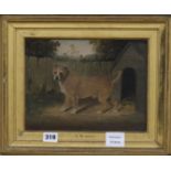 E.W Gill, oil on canvas, terrier beside a kennel, 20 x26cm