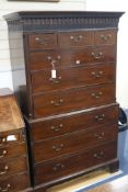 A Georgian mahogany chest on chest fitted six long drawers and three short drawers, on bracket feet,