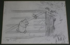 A reproduction of E H Shepherd Winnie the Pooh drawing, 19 x27cm