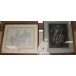 Gaston Goor, two original drawings, Apollo and Daphne and Juno and Apollo, with original bill of