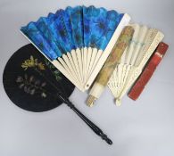 A French brise fan, A Chinese paper fan and 2 others