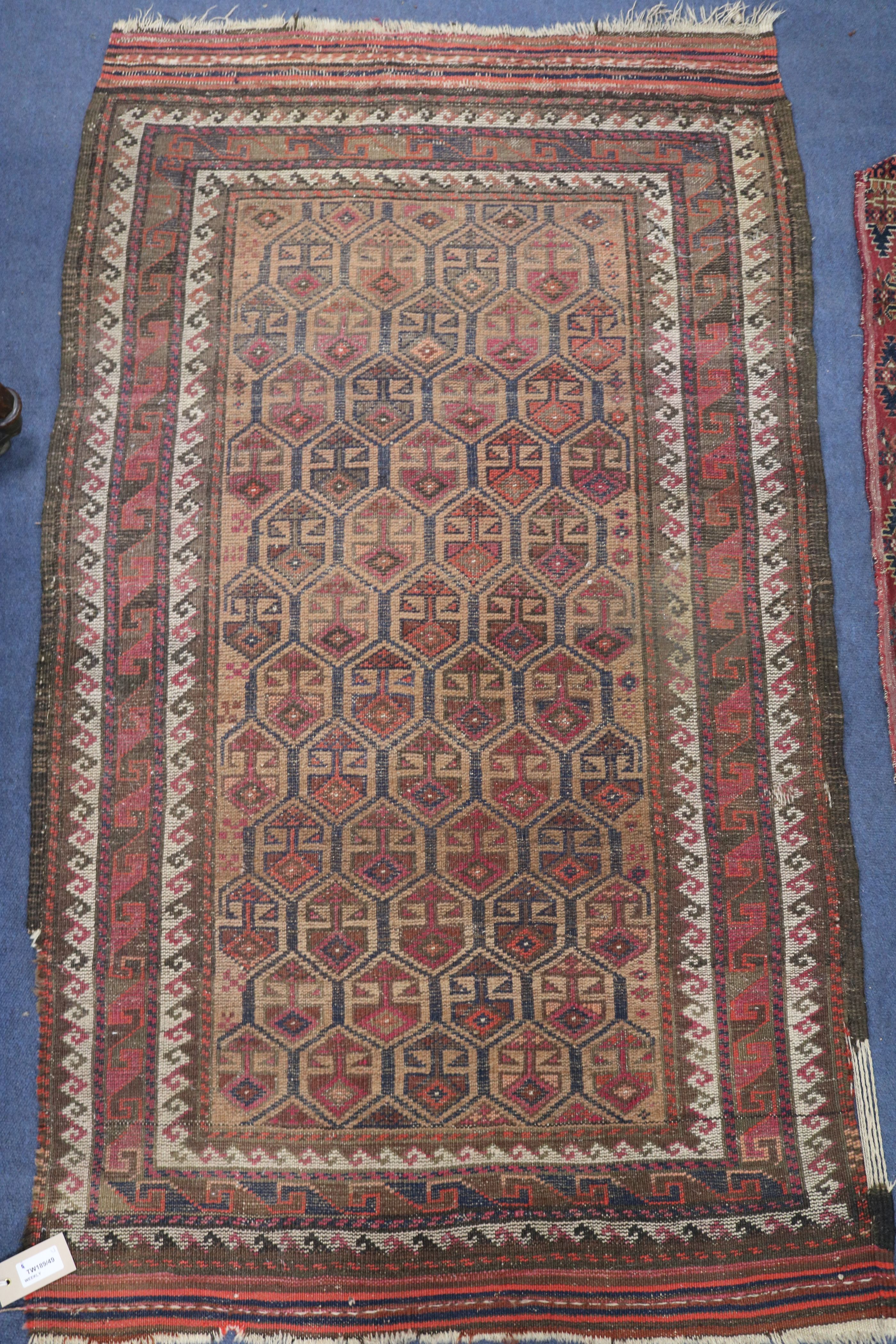 A Shiraz rug, a Bokhara saddlecloth and another rug (wear) 200 x 155cm, 120 x 75cm & 140 x 85cm - Image 2 of 11