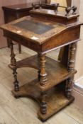 A Victorian inlaid walnut three tier Davenport, H.93cm