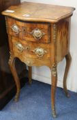 A Louis XV style porcelain mounted 2 drawer bedside chest, H.70cm