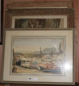 Cyril Stone watercolour of Newhaven harbour, 34 x 50cm and two Sterndale Bennett watercolour still