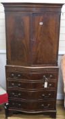 A mahogany bow front chest on stand, H.151cm