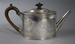 A George III silver oval teapot, Thomas Oliphant, London, 1789, gross 11 oz.