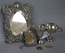 A late 19th century Russian silver kiddush cup and six other items including two silver mounted