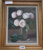 Gerald Norden, 1920-2000, oil on board, still life of roses, signed, 24 x 19cm