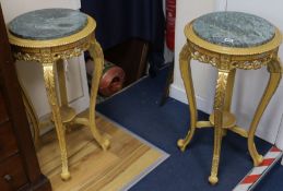 A pair of Louis XV style giltwood marble topped jardiniere stands, H.75cm