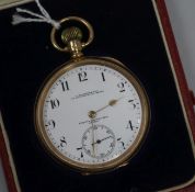 A 9ct gold open face keyless pocket watch by Waltham, in fitted box.