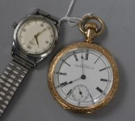 A gentleman's stainless steel Tissot manual wind wrist watch and a Waltham gold plated pocket