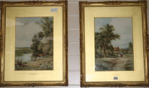 A pair of Henry H-Parker watercolours, Thames at Cullam and Goring , Surrey, signed, 38 x 27cm