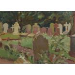 Morland Lewis, 1903-1943, oil on board, Peaceful Churchyard, signed, 18 x 26cm