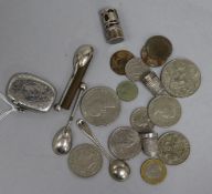 Mixed small silver, coins, vesta etc