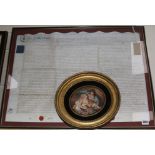 A print of a needlework panel and an indenture