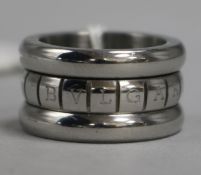 A Bulgari steel ring with rotating central band, size Q.